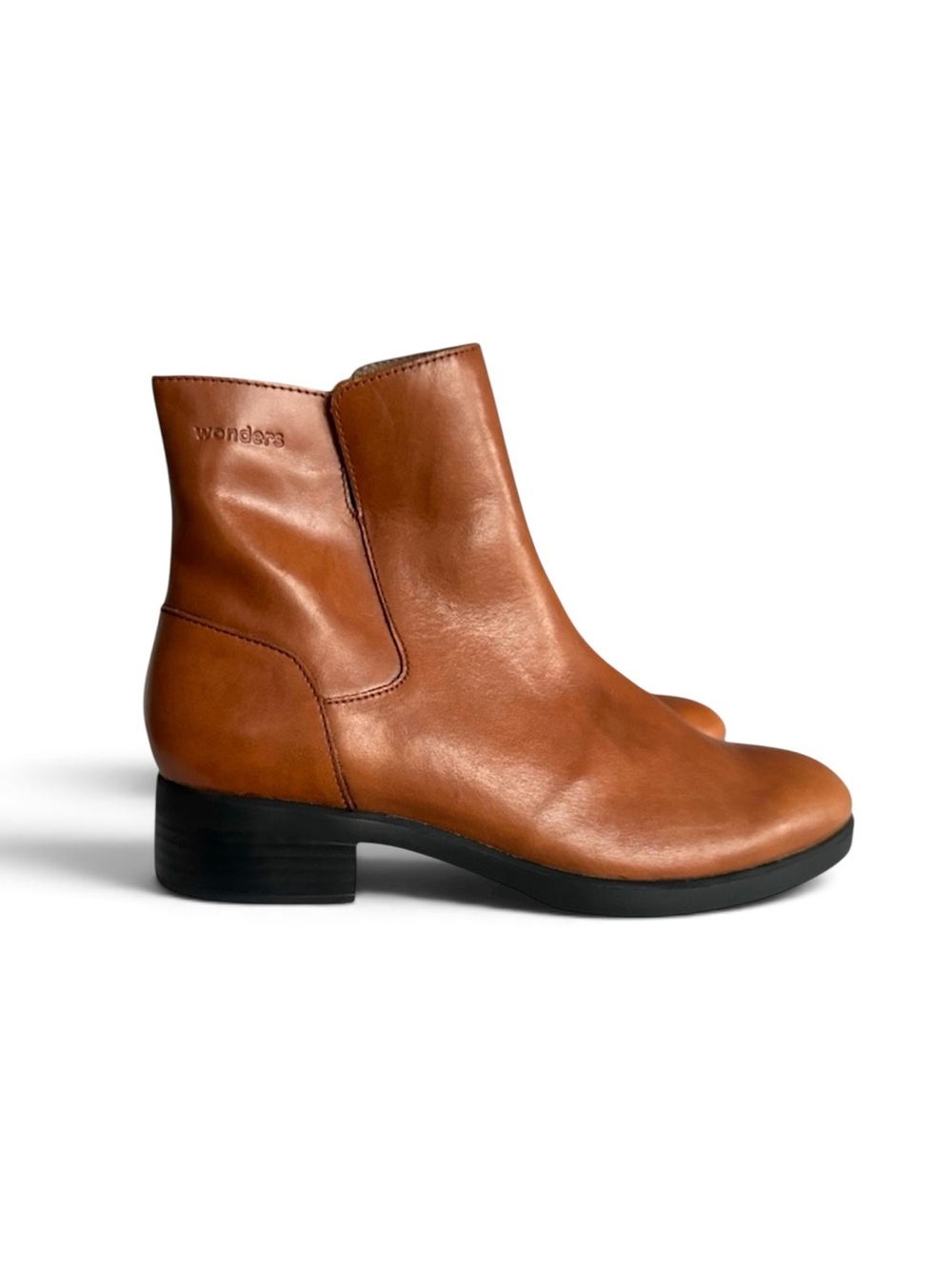 Wonders Vachetta Leather Chelsea Ankle Boots Block Heel Cognac Size EU 40 | US 9